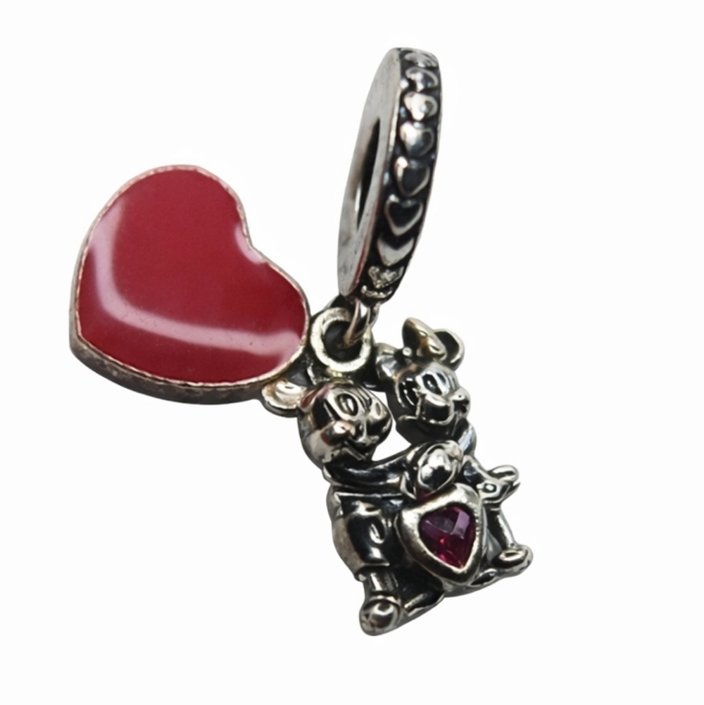 Authentic PANDORA Disney Minnie & Mickey w/ Love Red Heart Charm 797769CZR